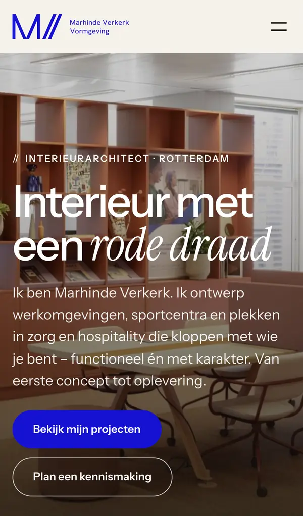 Homepage van Marhinde Verkerk op mobiel