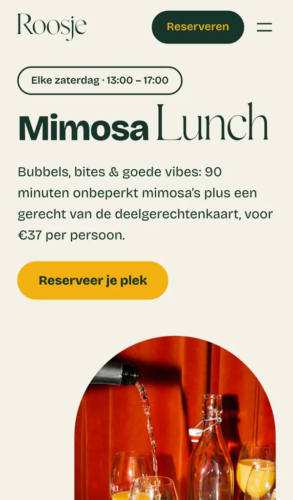De Mimosa Lunch-pagina op mobiel